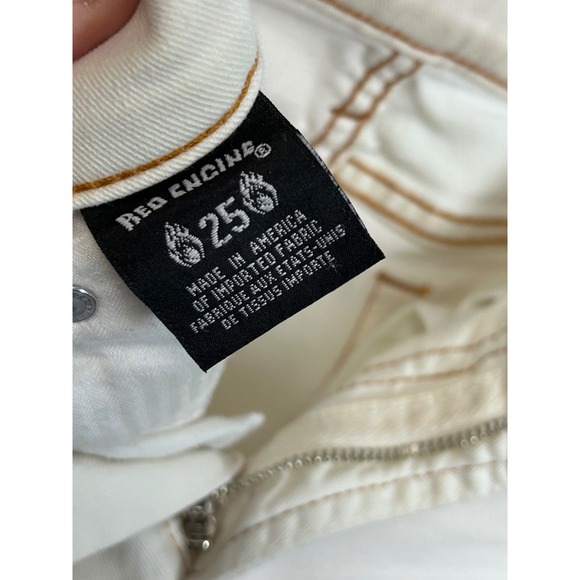 Red Engine Hotrod White Skinny Jeans Contrast Stitching Size 25 Made in USA - Picture 7 of 10